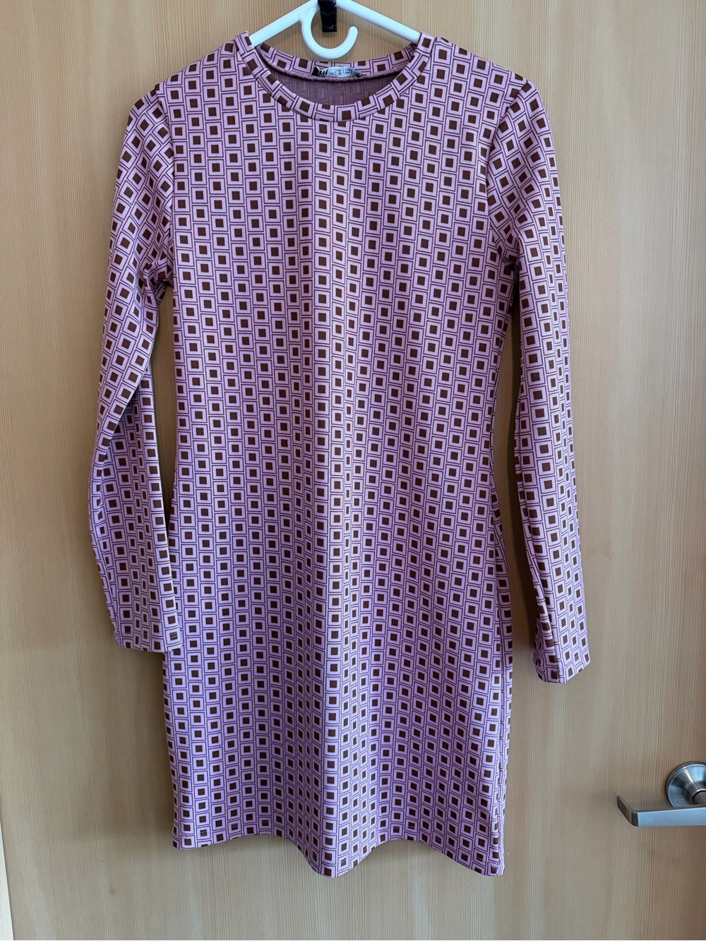 Zara Pink Geometric Long Sleeve Shift Dress